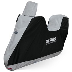 Motorcycle cover OXFORD AQUATEX HIGHSCREEN TOPBOX SCOOTER COVER colour black/grey - with a place for trunk