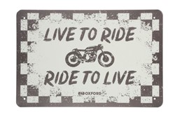 Garage plate OXFORD, size 200; 300mm, sign/digit Live to Ride, material metal