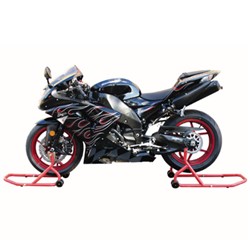 Motorcycle stand, colour red, under motorcycle rear wheel_1
