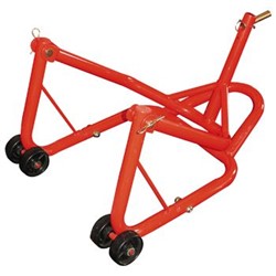 Motorcycle lifting table, colour red, under front wheel