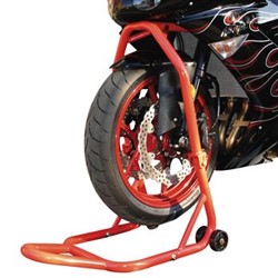 Motorcycle lifting table, colour red, under front wheel_2