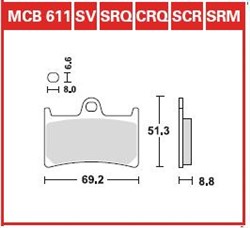 Brake pads MCB611SCR TRW sinter, intended use racing fits YAMAHA