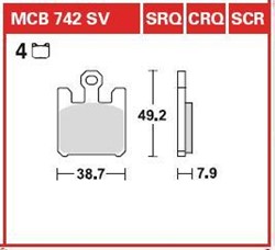 Brake pads MCB742SCR TRW sinter, intended use racing fits KAWASAKI; SUZUKI_0