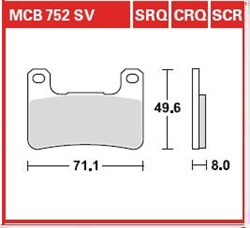 Disk pločice MCB752SCR TRW sinter, namjena trkaća odgovara HARLEY DAVIDSON; HYOSUNG; KAWASAKI; SUZUKI