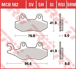 Brake pads MCB582RSI TRW sinter, intended use off-road racing fits ATK; BENELLI; CAGIVA; CAN-AM; HONDA; HUSQVARNA; KAWASAKI; PEUGEOT; SUZUKI; TRIUMPH; YAMAHA_2