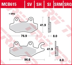 Brake pads MCB615SH TRW sinter, intended use racing/route fits AEON; ARCTIC CAT; BENELLI; CAGIVA; CAN-AM; CPI; DAELIM; HONDA; HYOSUNG; JINCHENG; KAWASAKI; KYMCO; MBK; MODENAS; MZ/MUZ; SUZUKI_1