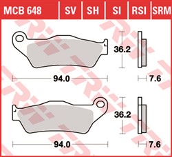 Brake pads MCB648RSI TRW sinter, intended use off-road racing fits ALFER; APRILIA; ATK; BENELLI; BETA; BMW; CAGIVA; CCM; DUCATI; GAS GAS; GILERA; HUSABERG; HUSQVARNA; ITALJET; KTM; MAICO; MBK_1