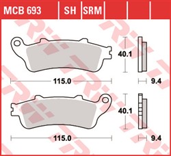 Brake pads MCB693SH TRW sinter, intended use racing/route fits APRILIA; BENELLI; BOMBARDIER; CAGIVA; CPI; DERBI; DUCATI; HONDA; LAVERDA; MBK; MOTO GUZZI; MOTO MORINI; PEUGEOT_1