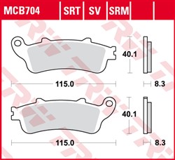 Brake pads MCB704SRT TRW sinter, intended use scooters fits APRILIA; BENELLI; BETA; HONDA; KAWASAKI; MALAGUTI; PEUGEOT_1