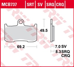 Brake pads MCB737SV TRW sinter, intended use route fits KAWASAKI; SUZUKI; TRIUMPH_1
