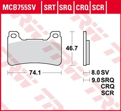 Brake pads MCB755SV TRW sinter, intended use route fits HONDA_1