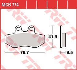 Brake pads MCB774 TRW organic, intended use offroad/route/scooters fits GILERA; MBK; PEUGEOT; PIAGGIO/VESPA; YAMAHA_2