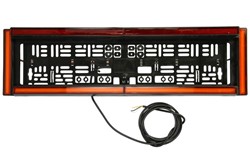 Registration plate frame (height: 163mm, width: 584mm, thickness: 31,5/58mm, with plate lighting, with warning light - orange, with reflector - red, 12/24V, hose length 200mm)