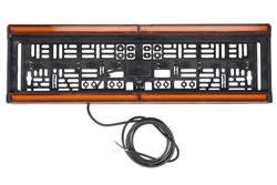 Registration plate frame (height: 163mm, width: 584mm, thickness: 31,5/58mm, with plate lighting, with warning light - orange, 12/24V, hose length 200mm)