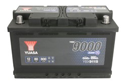 Akumulators YUASA START&STOP AGM; YBX9000 AGM Start Stop Plus YBX9115 12V 80Ah 800A (317x175x190)_2