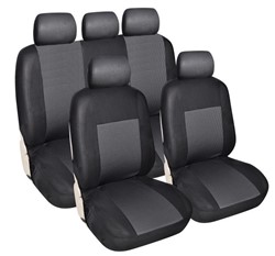 Seat covers (black, front/rear, 5 headrest covers + 2 seat covers + 1 rear seat cover + 1 support cover), split seat