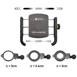 Mobile phone holder with USB charger Quick Charge 3.0 (assembled to steering wheel or on mirror bolt)_1