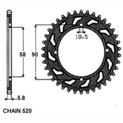 Rear gear steel SUNSTAR 520 z.44 SUNR1-3079-44_1