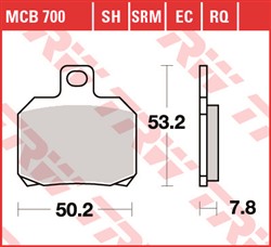 Brake pads MCB700SH TRW sinter, intended use racing/route fits APRILIA; BENELLI; BOMBARDIER; CAGIVA; CPI; DERBI; DUCATI; GILERA; KAWASAKI; KTM; LAVERDA; MALAGUTI; MBK; MOTO GUZZI; MOTO MORINI_1