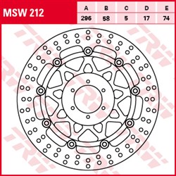 Brake disc MSW212 front floating TRW 296/58/5mm/74mm_1