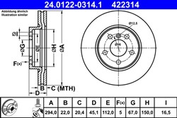 Bremžu disks ATE 24.0122-0314.1 (pārdošanas vienība - 1 gab.)
