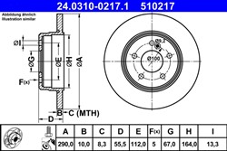Brake disc ATE PowerDisc (1 pcs) rear L/R fits MERCEDES C (CL203), C T-MODEL (S203), C (W202), C (W203), CLC (CL203), CLK (A208), CLK (A209), CLK (C208), CLK (C209), E T-MODEL (S124), E (W210)_2