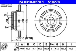 Brake disc ATE PowerDisc (1 pcs) rear L/R fits MERCEDES CLS (C218), CLS SHOOTING BRAKE (X218), E T-MODEL (S211), E T-MODEL (S212), E (W211), E (W212)