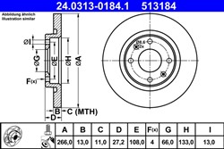 Brake disc ATE PowerDisc (1 pcs) front L/R fits CITROEN BERLINGO, BERLINGO/MINIVAN, C2, C3 I, C4 CACTUS, C-ELYSEE; PEUGEOT 301, PARTNER, PARTNER/MINIVAN_2