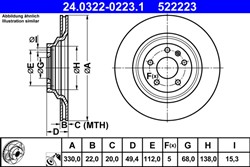 Brake disc ATE PowerDisc (1 pcs) rear L/R fits AUDI A6 C6_2