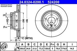 Brake disc ATE PowerDisc (1 pcs) front L/R fits BMW 1 (E81), 1 (E82), 1 (E87), 1 (E88), 3 (E90), 3 (E91), 3 (E92), 3 (E93), X1 (E84)_2