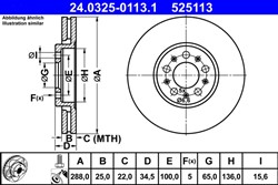 Brake disc ATE PowerDisc (1 pcs) front L/R fits RVI MESSENGER; AUDI A1, A3; SEAT CORDOBA, IBIZA III, IBIZA IV, IBIZA IV SC, IBIZA IV ST, LEON, TOLEDO II, TOLEDO IV; SKODA FABIA I, FABIA I PRAKTIK_2
