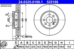 Brake disc ATE PowerDisc (1 pcs) front L/R fits OPEL ASTRA H, ASTRA H GTC, ASTRA H/KOMBI_0