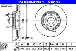 Brake disc ATE PowerDisc (1 pcs) front L/R fits AUDI A4 ALLROAD B8, A4 B8, A5, Q5