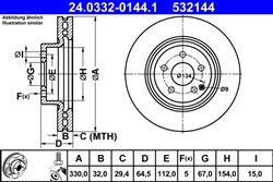 Brake disc ATE PowerDisc (1 pcs) front L/R fits MERCEDES CLS (C219), E T-MODEL (S211), E (VF211), E (W211), GLK (X204)