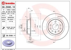 Bremžu disks BREMBO 08.D080.11 (pārdošanas vienība - 1 gab.)