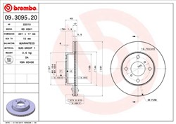 Bremžu disks BREMBO 09.3095.20 (pārdošanas vienība - 1 gab.)