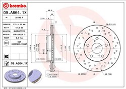 Bremžu disks BREMBO 09.A864.1X (pārdošanas vienība - 1 gab.)