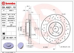 Bremžu disks BREMBO 09.A921.1X (pārdošanas vienība - 1 gab.)