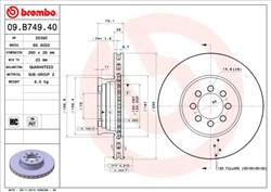 Bremžu disks BREMBO 09.B749.40 (pārdošanas vienība - 1 gab.)