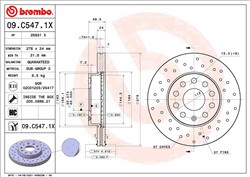 Bremžu disks BREMBO 09.C547.1X (pārdošanas vienība - 1 gab.)