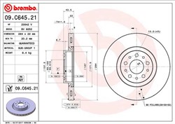 Bremžu disks BREMBO 09.C645.21 (pārdošanas vienība - 1 gab.)