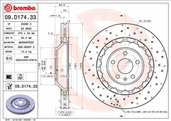 Bremžu disks BREMBO 09.D174.33 (pārdošanas vienība - 1 gab.)