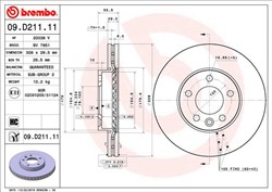 Bremžu disks BREMBO 09.D211.11 (pārdošanas vienība - 1 gab.)