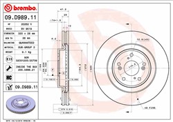 Bremžu disks BREMBO 09.D989.11 (pārdošanas vienība - 1 gab.)