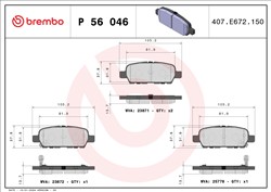 Дисковые тормозные колодки, комплект BREMBO P 56 046
