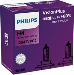 Žarulja H4 halogen VisionPlus Plus 60% (kutija, 2 kom., 12V, 60/55W, tip gedore P43T-38