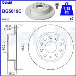 Bremžu disku komplekts (Cena par 2gab.) DELPHI BG5019C (pārdošanas vienība - Komplekts)