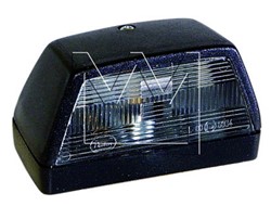 Licence plate lamp (12/24V, colour: black, glass colour: transparent, 56x54mm) fits: MERCEDES O 309, T2/L, T2/LN1, VARIO, VARIO (B667, B670, B668), VARIO (B670), VARIO (B670, B668, B667) 01.59-
